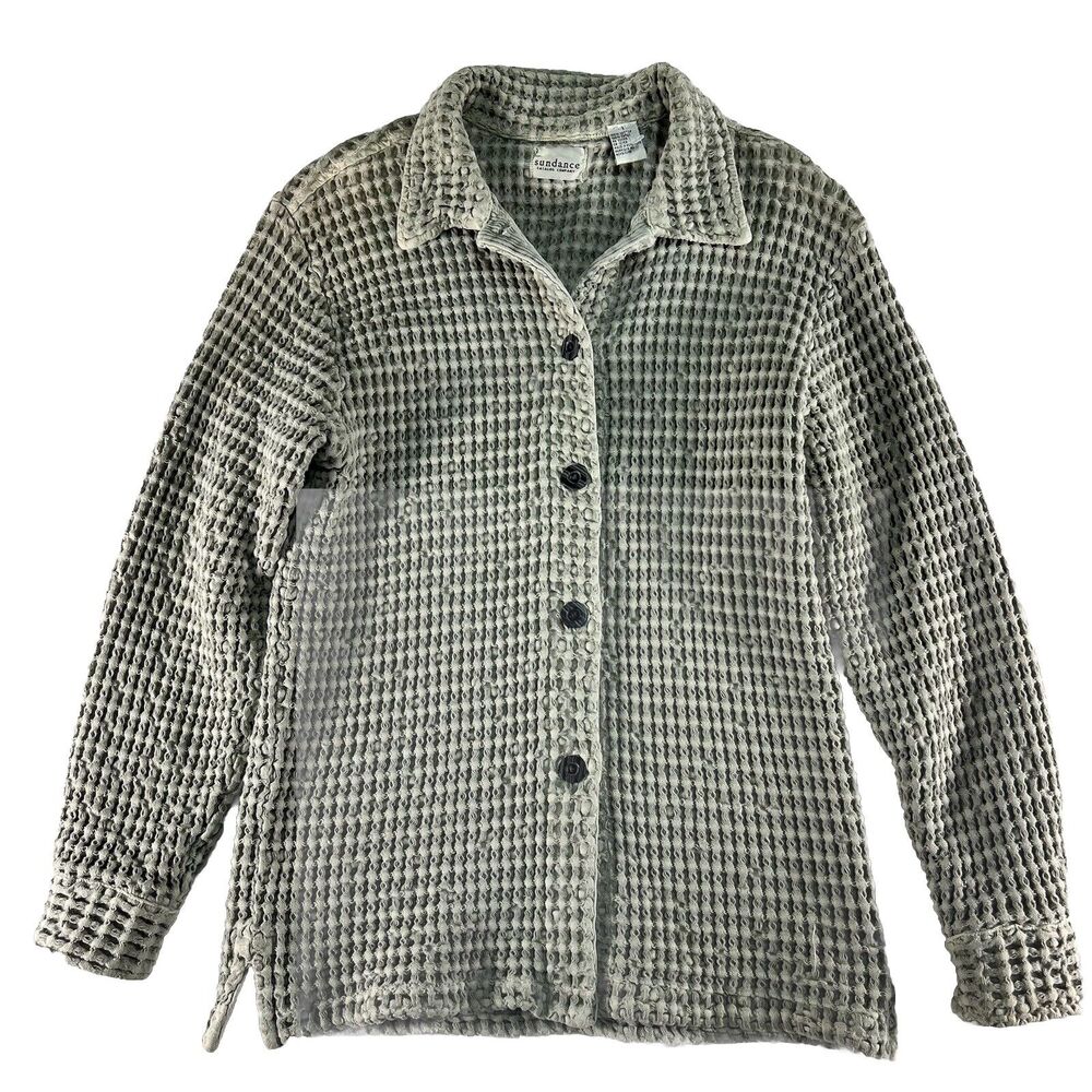 Sundance Catalogue 1 Small Waffle Jacket Button Front Cotton Oversized RARE